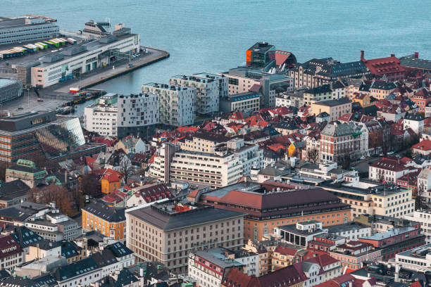 istock Bergen Havn bird eye view, coastal cityscape 1299332610