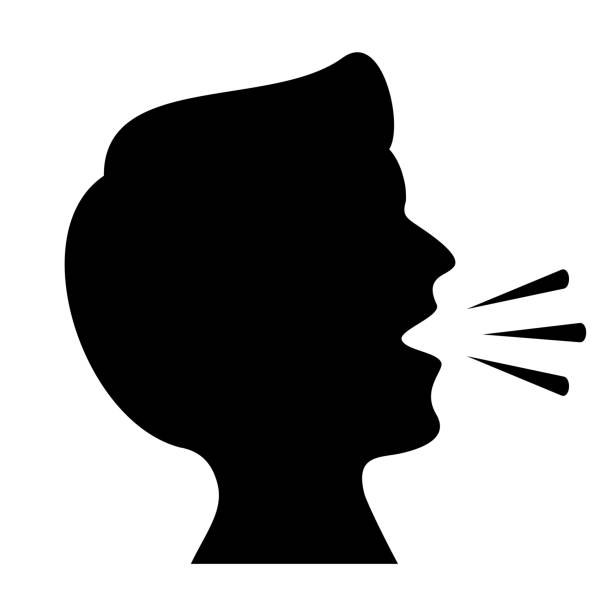 Cough vector icon Coughing person vector silhouette isolated on white background human cardiopulmonary system audio stock illustrations