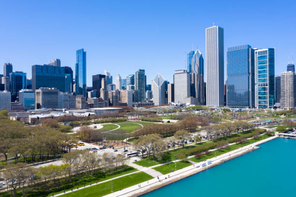 istock Chicago Skyline with Grant Park, Aerial View 1299342802