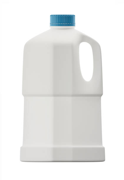 istock White plastic bottle with handle and blue cap isolated on white background. Used for liquids, milk, beverage, oil, water, detergents. 3d rendering. 1299342948