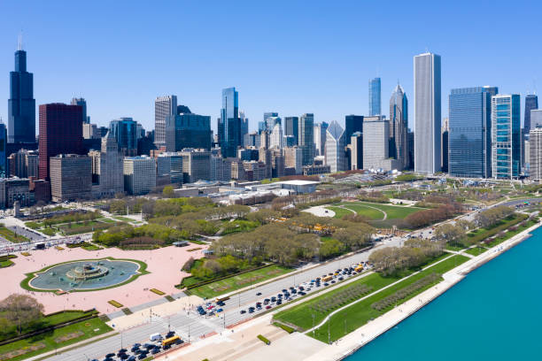 istock Chicago Cityscape with Grant Park, Aerial View 1299343601