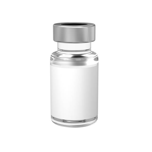 vial de vacuna. etiqueta en blanco. - shot on white fotografías e imágenes de stock