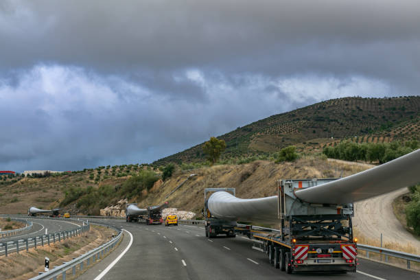 istock Special and bulky transport, wind turbine blades. 1299345829