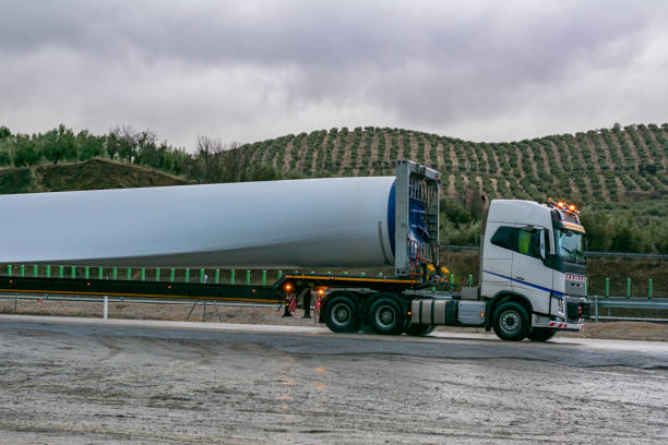 istock Special and bulky transport, wind turbine blades. 1299345845
