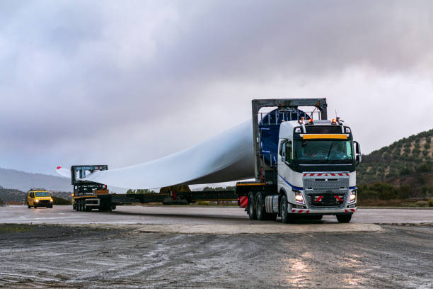 istock Special and bulky transport, wind turbine blades. 1299345849
