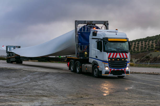 istock Special and bulky transport, wind turbine blades. 1299345856