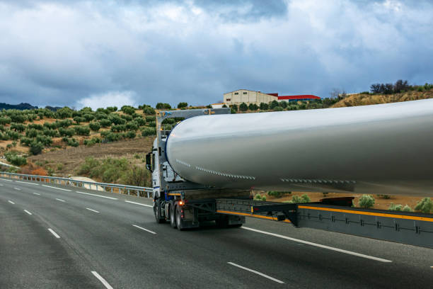 istock Special and bulky transport, wind turbine blades. 1299345873