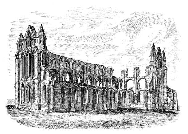 Whitby Abbey Ruins in Whitby, England - 19th Century Illustration of a Whitby Abbey Ruins in Whitby, England - 19th Century Abbey stock illustrations