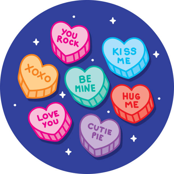 illustrazioni stock, clip art, cartoni animati e icone di tendenza di candy hearts doodle 2 - candy heart illustrations
