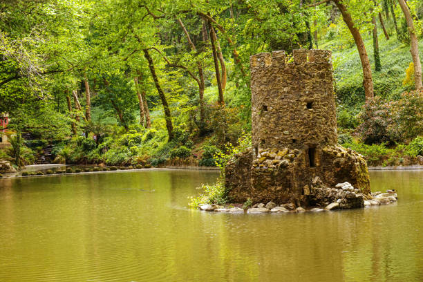 Lake with a small castel tower. Sintra Portugal in Sintra, Lisbon, Portugal