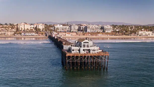 Drone shot of Oceanside, a small coastal city in San Diego County, California.