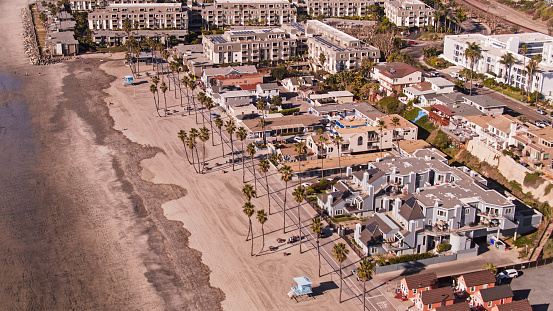 Drone shot of Oceanside, a small coastal city in San Diego County, California.