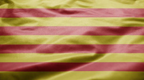 Catalonia flag waving in wind. Close up of Catalan banner blowing. Cloth texture Catalonia flag waving in the wind. Close up of Catalan banner blowing, soft and smooth silk. Cloth fabric texture ensign background. Use it for national day and country occasions concept. catalonia stock pictures, royalty-free photos & images