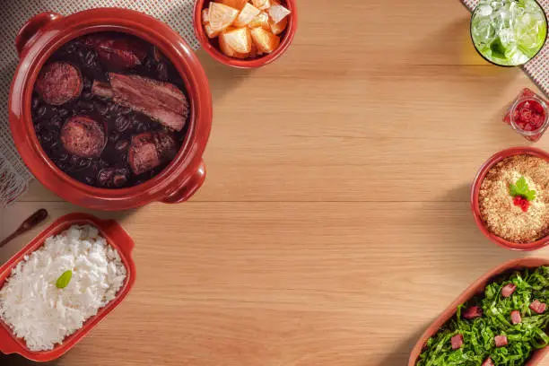 Brazilian meal feijoada food - Top view