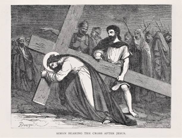 ilustrações, clipart, desenhos animados e ícones de simão ajuda jesus a carregar sua cruz - teólogo