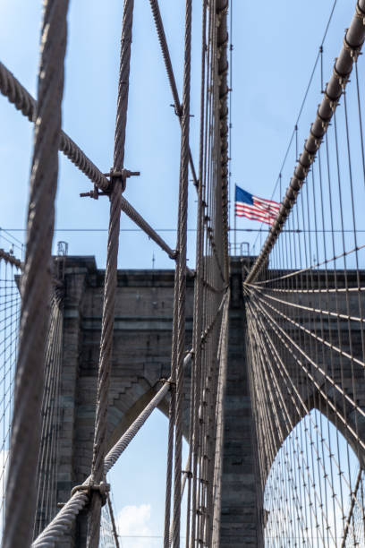 istock Brooklyn Bridge in New York City with complex cables installed 1299368947