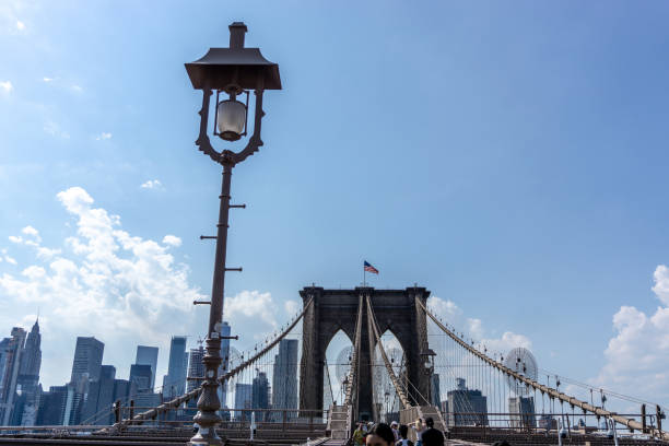 istock Brooklyn Bridge in New York City with complex cables installed 1299369025