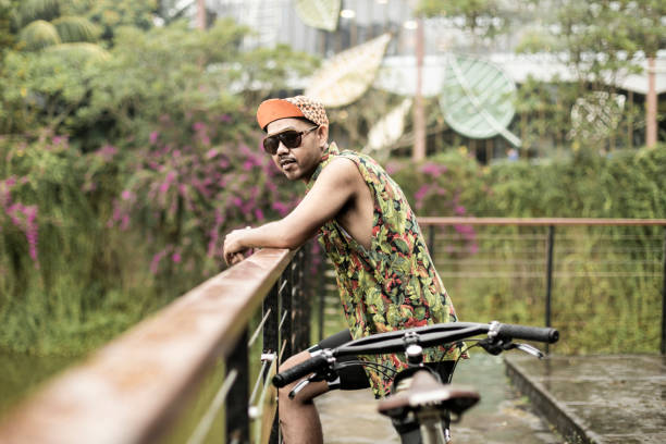 young men bike in the morning