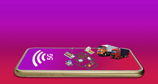istock 3d illustration Factory system structure Connected with a smart phone On 5G network, online wireless connection, industrial warehouse, international freight And forklift  pallet truck 1299373106