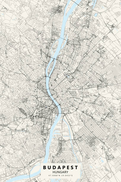 Budapest, Hungary Vector Map Poster Style Topographic / Road map of Budapest, Hungary. Original map data is open data via © OpenStreetMap contributors. All maps are layered and easy to edit. Roads are editable stroke. margitsziget stock illustrations