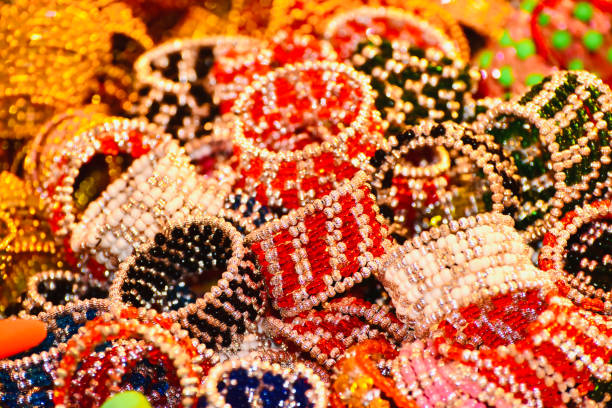 istock Colourful stack of traditional bracelets unique photo 1299385669
