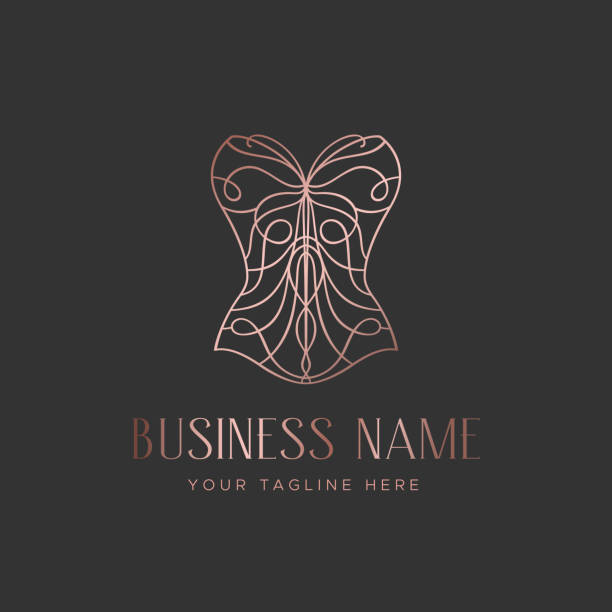 Logo for a lingerie boutique, wedding Studio, or fashion designer's salon Vintage lace corset with a butterfly burlesque stock illustrations
