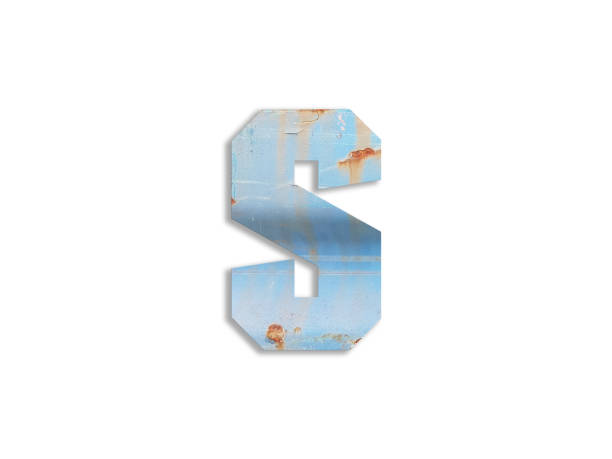 istock 3D illustration, Letter S light blue color rusty iron metal alphabet, isolated design element 1299391129