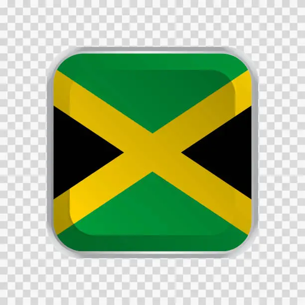 Vector illustration of Flag of Jamaica on square button on transparent background element for websites