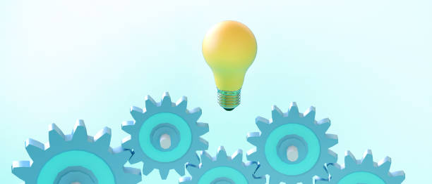 istock Creative idea Bulb Yellow and Gear with unity Business Concepts on Green background. copy Space,motivation, banner,minimal style - 3d rendering 1299396569