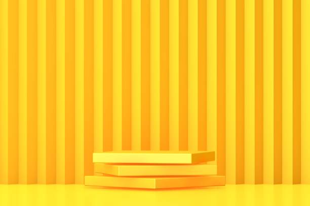 istock Yellow podium and minimal abstract background, 3d rendering geometric shape, Stage for awards on website in modern. 1299396847