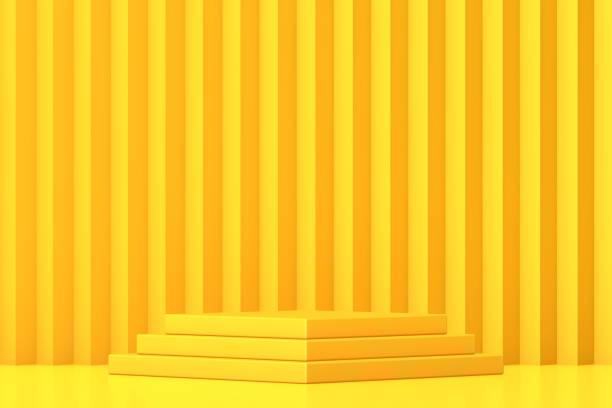 istock Yellow podium and minimal abstract background, 3d rendering geometric shape, Stage for awards on website in modern. 1299396934