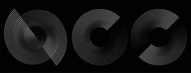 kreisförmige spiral-schallwellen-rhythmus von linien. - sound wave spotted radio wave backgrounds stock-grafiken, -clipart, -cartoons und -symbole