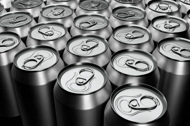 istock Group of silver recyclable aluminum cans from above closeup full frame 1299399413