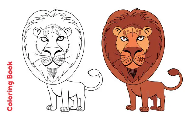 Vector illustration of Cute Lion coloring book page