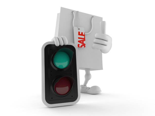 istock Shopping bag character with green light 1299403737