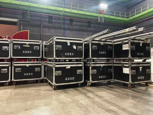 Photo of Protective transport touring flight cases for professional concert equipment.