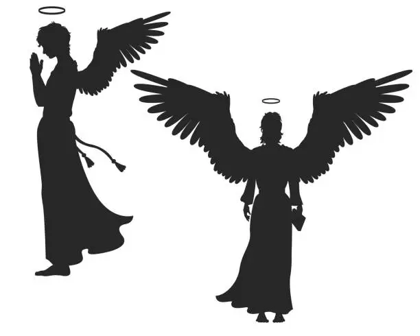 Vector illustration of Silhouettes of angels