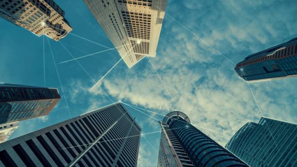 istock Smart digital city with globalization abstract graphic showing connection network 1299412130