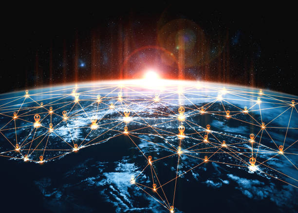 istock Global network connection covering the earth with lines of innovative perception 1299412222
