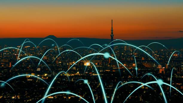 istock Smart digital city with globalization abstract graphic showing connection network 1299412247