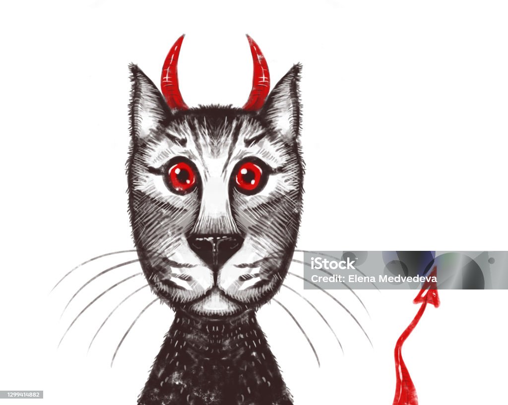 Chân Dung Con Mèo Của Satan Mèo Có Sừng Và Đuôi Quỷ Với Đôi Mắt Đỏ Hình  Minh Họa Sẵn Có - Tải Xuống Hình Ảnh Ngay Bây Giờ - Istock