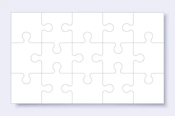 Vector illustration of Puzzles grid template. Jigsaw puzzle with pieces, thinking game