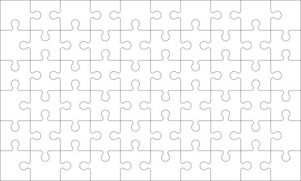 Puzzles grid - blank template. Jigsaw puzzle with 60 pieces. Puzzles grid - blank template. Jigsaw puzzle with 60 pieces. Mosaic background for thinking game is 10x6 size. Game with details. Vector illustration. jigsaw puzzle stock illustrations