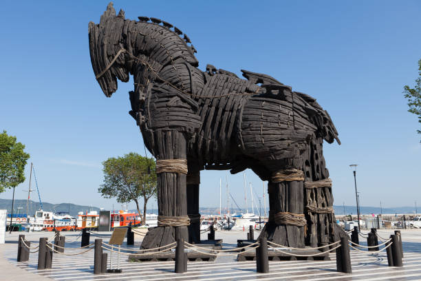 the copy of troy wooden horse at canakkale - çanakkale city imagens e fotografias de stock