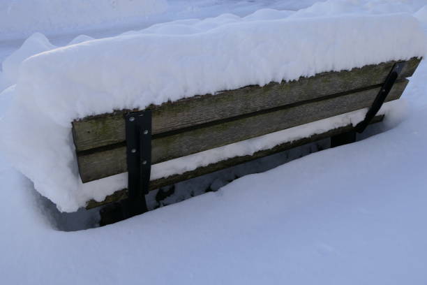 istock Winter mood with a snow covered bench in the park 1299431497