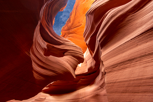 Beautiful curved, colored and eroded sandstone at Antelope Canyon.