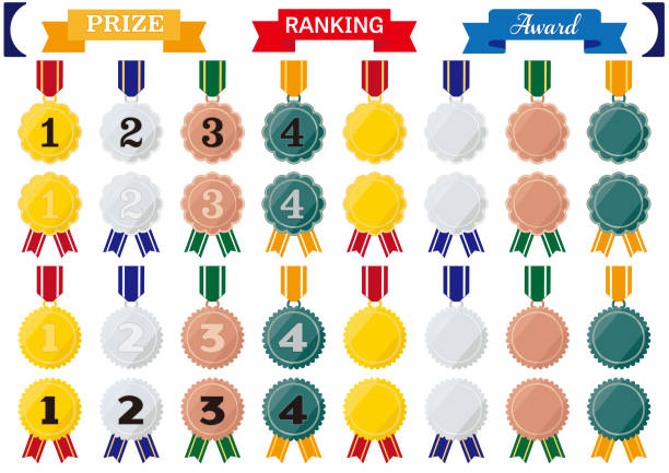 美しいランキング リボンメダル アイコンセット - fourth place点のイラスト素材／クリップアート素材／マンガ素材／アイコン素材