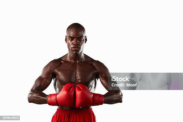 Boxer With Fists Reading Stock Photo - Download Image Now - Front View, Chest - Torso, Sweat