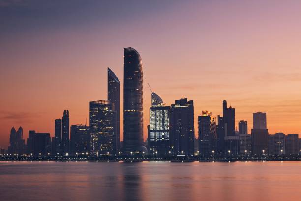Cityscape Abu Dhabi at beautiful dawn. stock photo