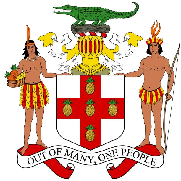 Vector illustration of Coat of arms of Jamaica is an island country situated in the Caribbean Sea